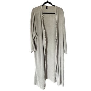 Venti6 Linen Blend Long Duster Coat Gray Frayed Hem size L Lagenlook Boho Luxe